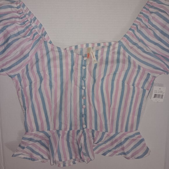TRUE DESTINY BLUE MULTI COLOR STRIPED TOP - Picture 1 of 14